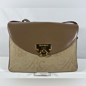 4052: Vintage Nina Ricci Monogram Canvas Leather Shoulder Bag Italy